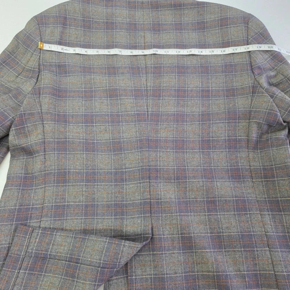 Iszard's Plaid Blazer Mens 44R Grey Blue‎ Orange Vintage Two Button Sport Coat
